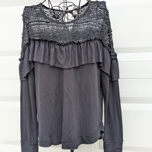 Merlose and Market Bohemian Black Lace Long Sleeve Top Size S - Picture 4 of 6